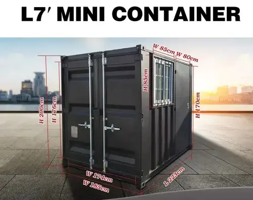 2025 Rhino-Cross-Containers 7 pieds  Noir Conteneur d’expédition avec porte et fenêtre