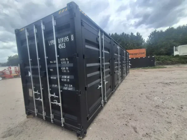 2025 Rhino-Cross-Containers Conteneur d’expédition noir High Cube de 40 pieds avec 4 portes latérales