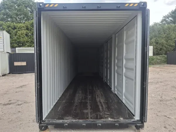 2025 Rhino-Cross-Containers Conteneur d’expédition noir High Cube de 40 pieds avec 4 portes latérales